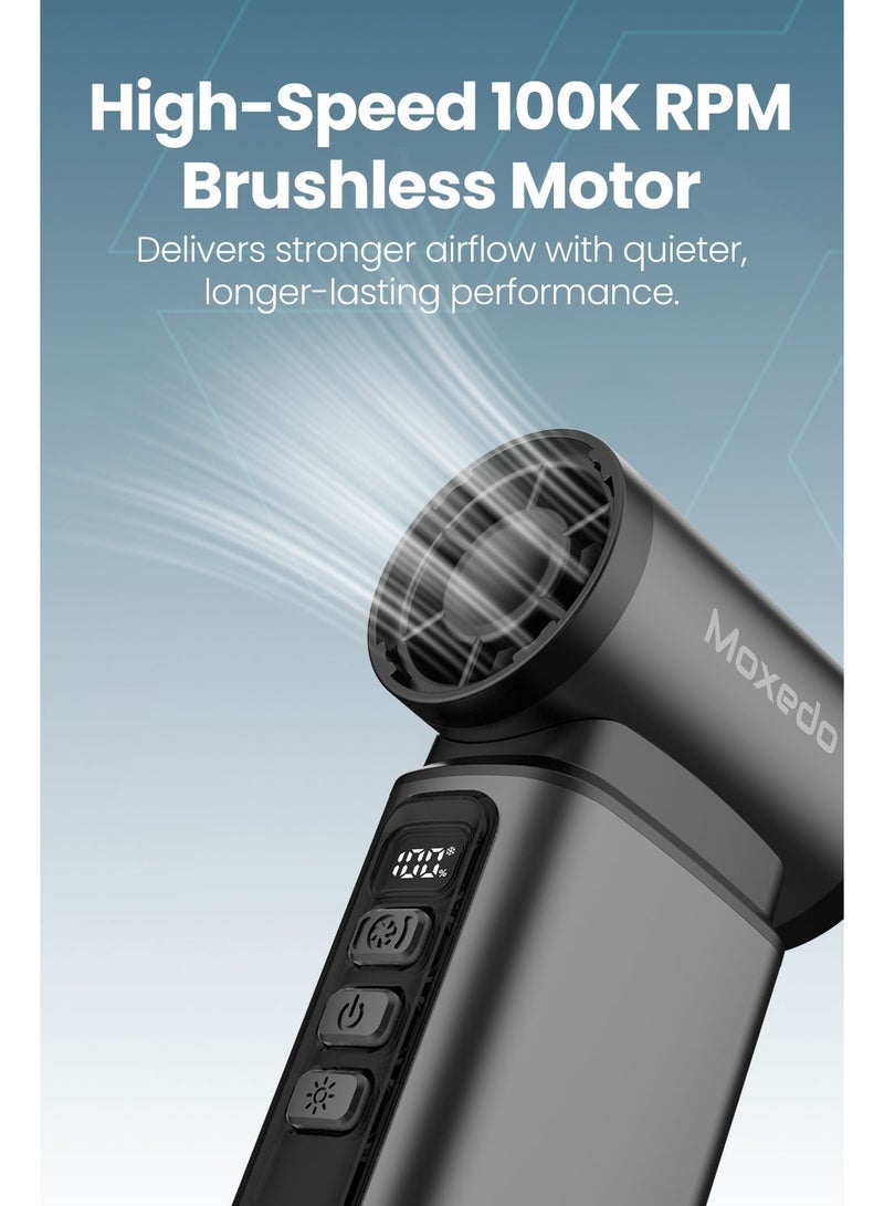 Moxedo Jetmax Mini Turbo Jet Fan Handheld Blower Fan / Air Duster 90W 100K RPM 80G Wind Speed, 5 Adjustable Speed Levels with LED Flash Light - Image 4